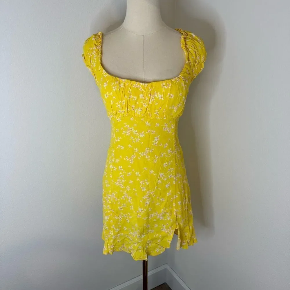 [Sophie Rue] Yellow Floral Ruffled Babydoll Mini Dress - Size Small